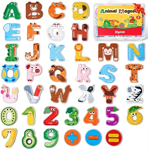 JoyCat Wooden Alphabet & Number Magnets for Toddlers Animal Colorful ABC