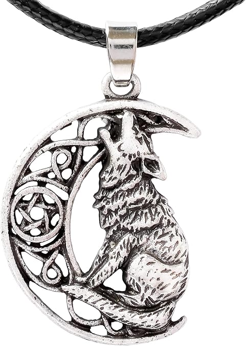 HAQUIL Wolf Necklace, Howling Wolf Totem Pendant, Faux Leather Cord, Animal Jewelry Gift for Men