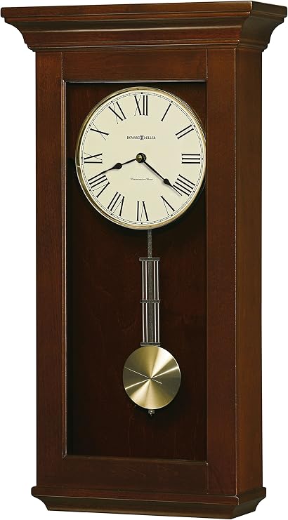 Howard Miller Continental Wall Clock Westminster Chime, Brass Pendulum, Wood Finish, Roman Numerals, Night Shutoff