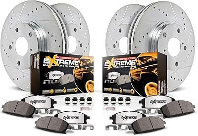 PowerStop Front & Rear Brake Kit For Cadillac Escalade 2015-20 |Chevrolet Silverado 1500 2014-18 - Truck & Tow Carbon Fiber Ceramic Brake Pads  Drilled & Slotted Rotors Upgrade, K6560-36