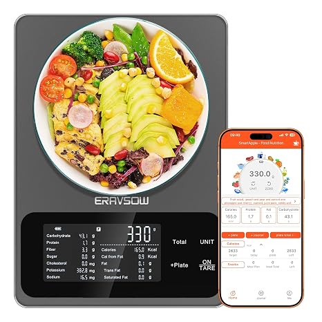 Smart Kitchen Food Scale, Nutrition App Tracks Calorie & Macros, 10kg/22lb