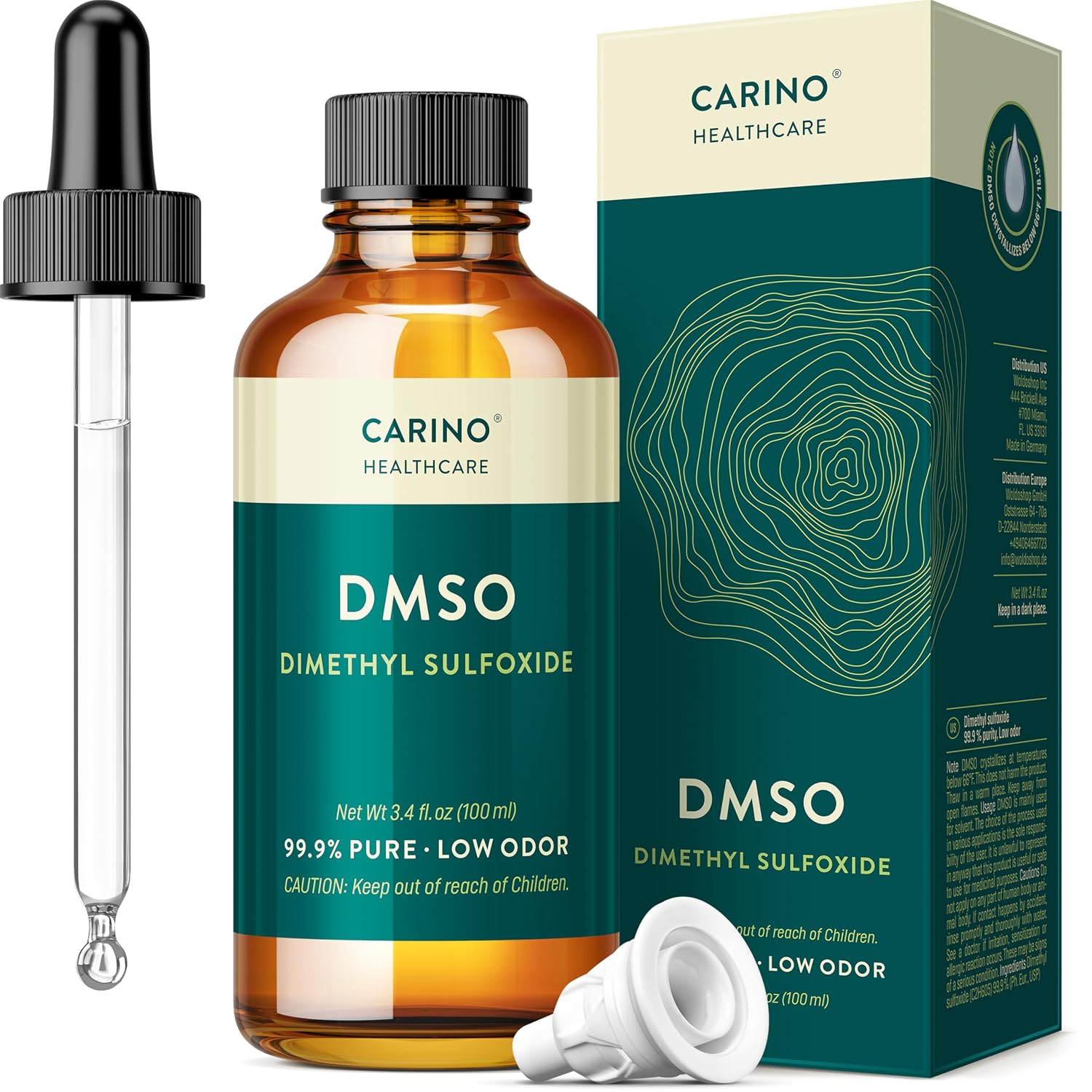 Carino HealthCare DMSO 99.9% Pharma Quality 100 ml with Pipette and Drip Cap