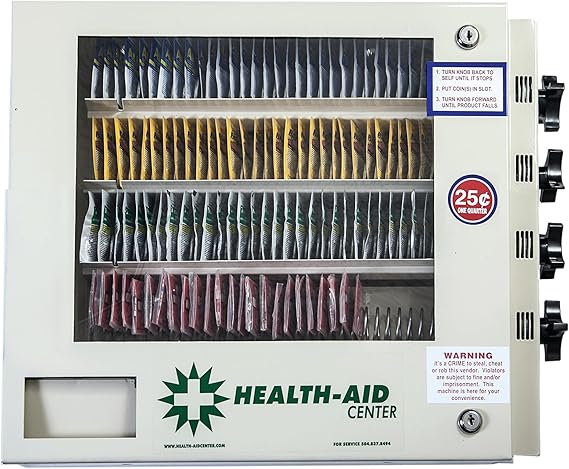 Health Aid 4 Select Medicine, Feminine Hygiene, Condom, Vending Machine with HD All Steel Coin MECHANISMS and KNOBS