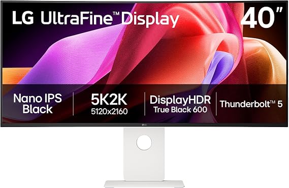 LG 40U990A-W 40-inch Ultrafine evo 5K2K WUHD (5120 x 2160) Nano IPS Curved Monitor, Thunderbolt 5, DisplayHDR 600, Built-in Speaker, 120Hz, HDMI 2.1, DP 2.1, USB C, Tilt/Height/Swivel Stand, White