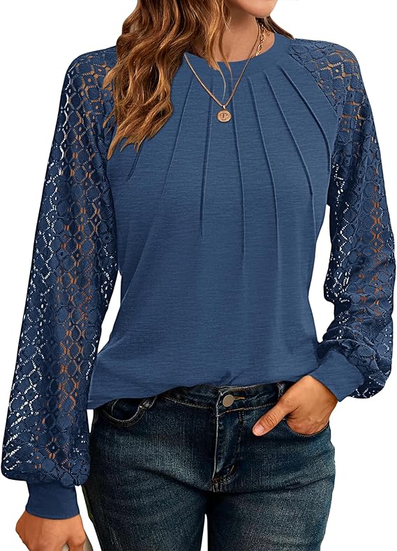 WNEEDU Sweatshirt Women's Pullover Autumn Long Sleeve Tops T-Shirts Elegant Long Sleeve Lace Casual Blouse Spring and Autumn Tops