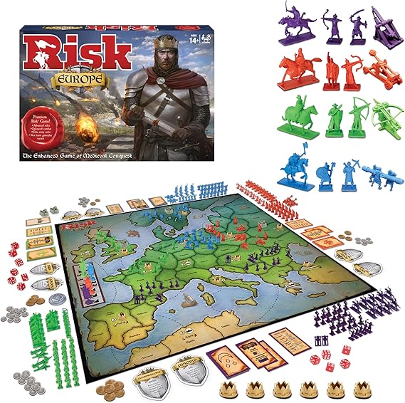Risk Europe by Winning Moves Games USA, a Medieval Conquest of Europe Complete with Siege Weapons, Archers and Much More, for 2 to 4 Players, Ages 14+ (1232)