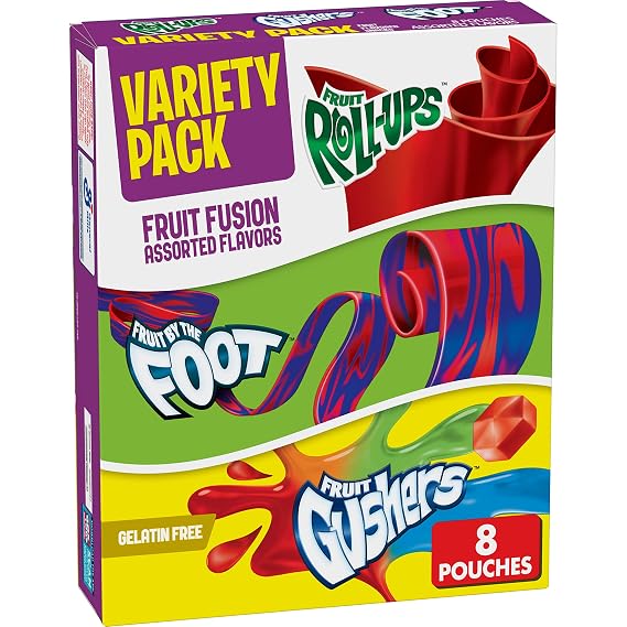 Fruit Flavored Snacks Variety Pack, Gluten Free, 8 ct, 5.1 oz | Fruit Roll-Ups, Fruit by the Foot, and Gushers, Individually Wrapped, Good Source of Vitamin C