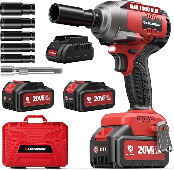 ARCCAPTAIN Cordless Impact Wrench 996Ft-lbs(1350N.m), 1/2 Inch Impact Gun