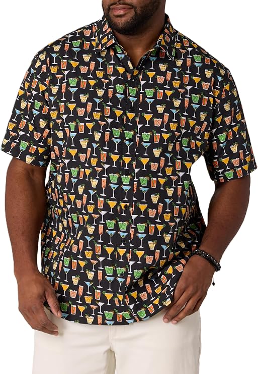 DXL Multi Drink Patterned Sport Shirt Black 6XL