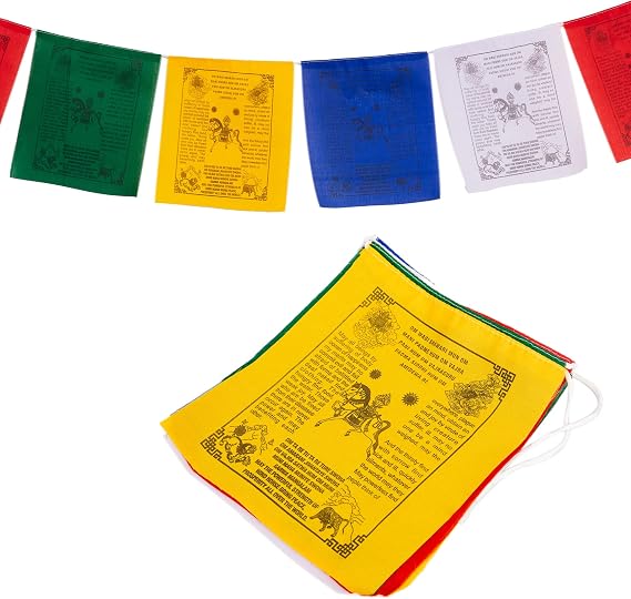 Tibetan Prayer Flags English - Outdoor Decoration Hand Printed Flags, Handprinted in Nepal Wind Horse Flag Affirmation (10-Flags)