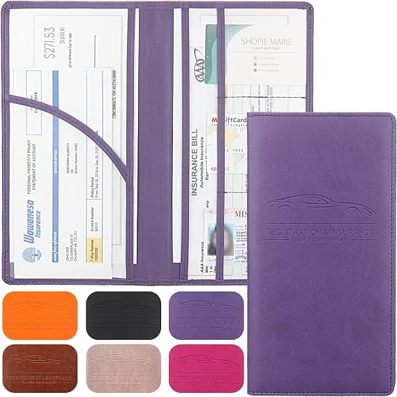 LumiMokki Premium Car Registration & Insurance Card Holder, Purple