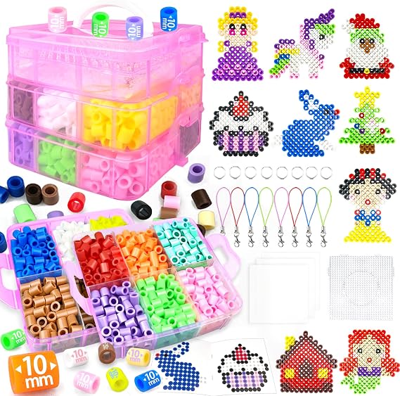 10MM Large Fuse Beads Craft Kit with Storage Box,12 Colors XL Beads,Pegboards,Ironing Papers and Accessories.Arts and Crafts Set Toys Gifts for Boys & Girls Christmas Birthday.DIY Craft Gift for Kids 