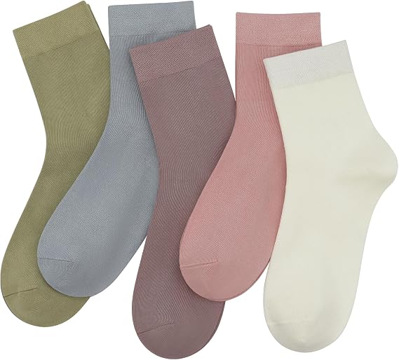 SERISIMPLE Women Thin Viscose Bamboo Socks Crew Lightweight Above Ankle Casual Dress Sock For Ladies Bootie Trouser 5 Pairs
