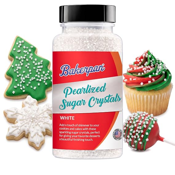 Bakerpan White Pearlized Sugar Sprinkles for Baking - 5 oz Coarse Sparkling Decorating Sugar Crystals for Baking Topping, Cookies, Cupcakes & Cake Pops | Made in USA