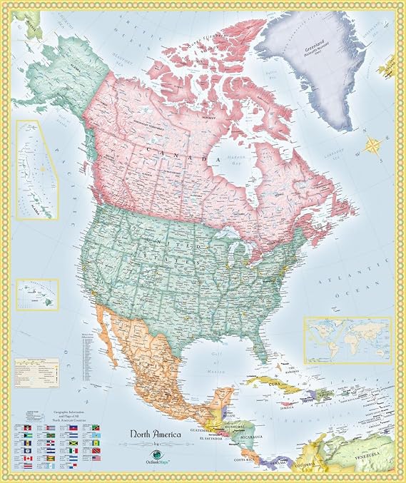 Gifts Delight Laminated 24x28 Poster: Political Map - North America Political Wall Map