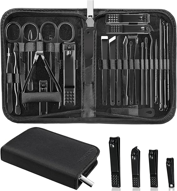 MINKINH Manicure Set Professional Nail Clipper Kit-26 Pieces for Men, Black | Stainless Steel Manicure Kit, Nail Care Tools with Luxurious Travel Case Nail Grooming Kit Gift for Husband Boyfriend Parent