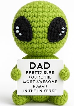 Valentines Dad Gifts from Son Daughter for Birthday Fathers Day Crochet Alien Funny Cute Small Gift for Dads Step-Dads I Love You Girl Papa Gift Idea