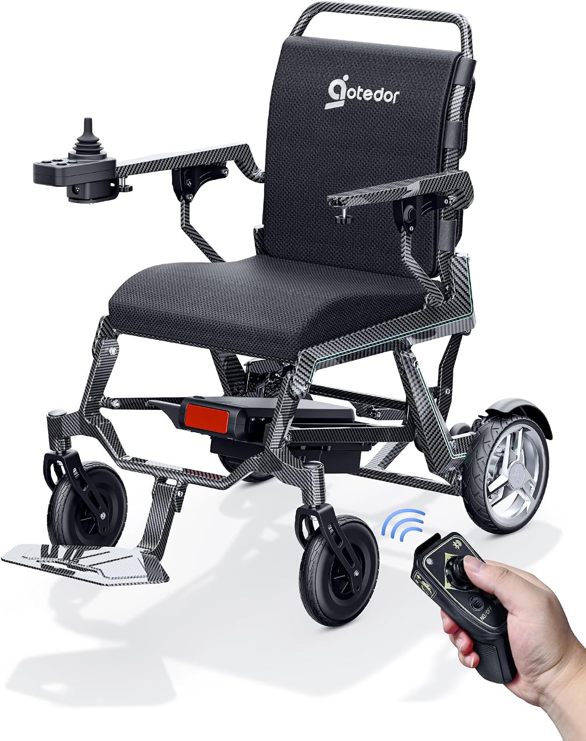 Electric Wheelchairs for Adults Seniors Full Carbon Fiber 30lbs Lightweight Foldable All Terrain Motorized Intelligent Power Wheelchair with 2 Packs Batteries Remote Control Airline Approved