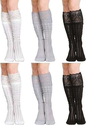 Fourluoo Women's Lace Socks Lace Thigh High Socks with Trim Lolita Stocking Long over Knee Stocking for Women