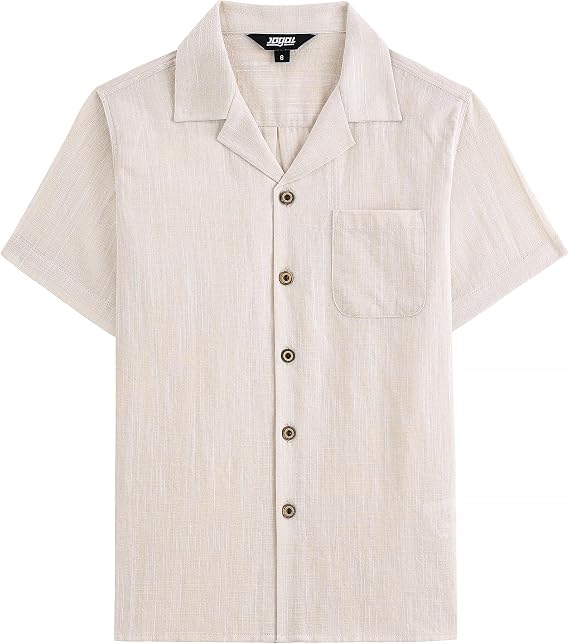 JOGAL Boys Chambray Button Down Shirt Short Sleeve Casual Cuban Shirts