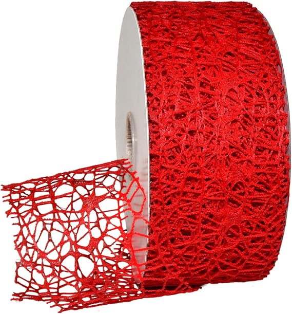 Morex Ribbon - 7397.60/50-609 7397 Whimsy Ribbon, Open Weave, 2 1/2" x 50 yd, Red