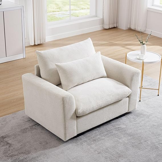 Beige Oversized Accent Chair, 51" W Corduroy Single Sofa Comfy Upholstered Armchair Extra Deep Seat,Lounge Chair for Living Room Bedroom Office Apartment