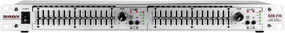 Nady GEQ-215 Graphic Equalizer, 2-channel 15 frequency bands of EQ, fits in a 19 single rack space, balanced XLR and 1/4 TRS inputs