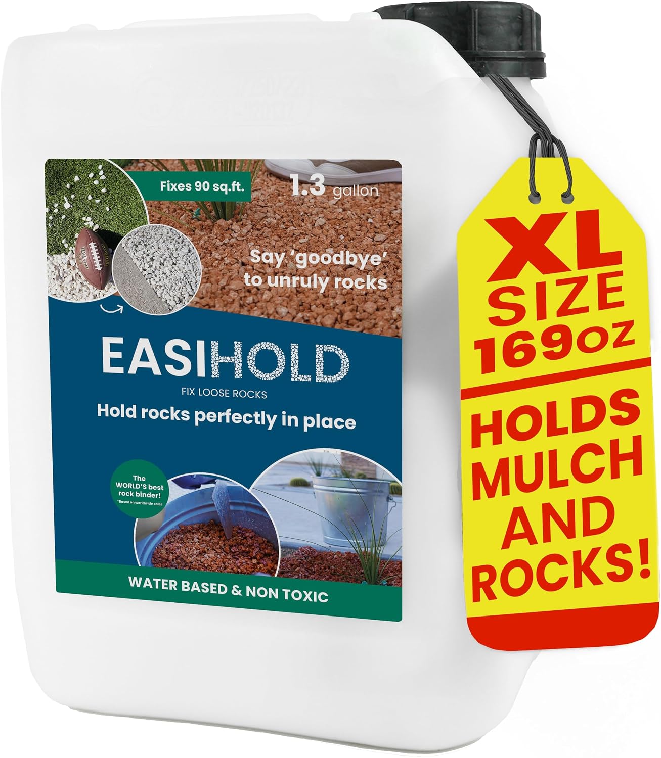 Vuba EASIHOLD Rocks – 5L XL Kiesbinder zum Verkleben von Steinen Rinde und Kies auf Rabatten Terrassen und Gartenwegen. Hält bis zu 3 Jahre ungiftig gebrauchsfertig.