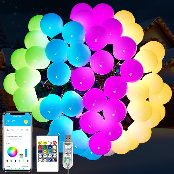 VOLIVO Smart Christmas Indoor/Outdoor Globe String Lights 31.2ft, App Control, ICRGB Indoor/Outside String Lights Color Changing, 25 Dimmable Led Bulbs IP65 Waterproof for Christmas Decor
