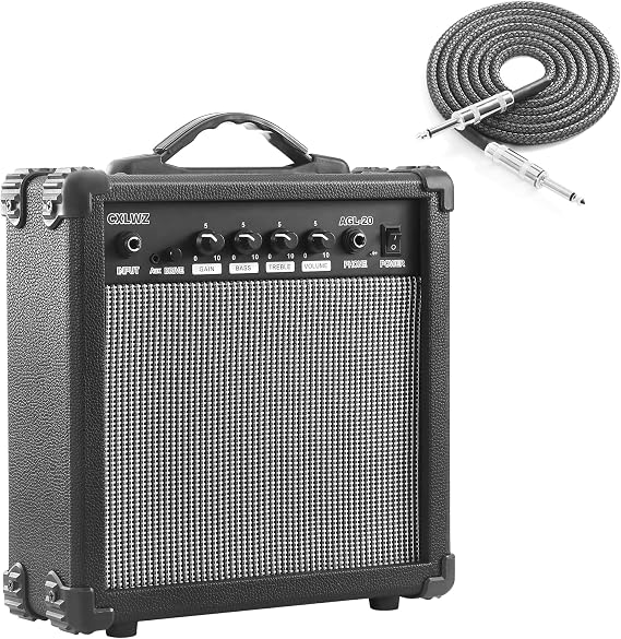 Electric Guitar Amp 20 Watt Amplifier Portable Amp with Headphone Input Gain Powe Including Professional Noise Reduction Cable (Black)