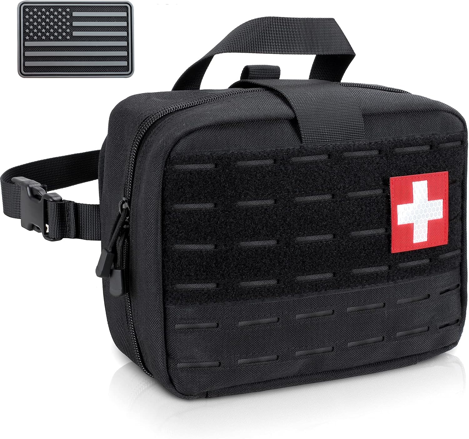 LIVANS Tactical Molle Medical Pouch of Upgraded Size, First Aid Pouch Large Capacity IFAK Pouch Molle EMT Pouch Detachable Quick Release Pouch with Headrest Mount Include Flag and Cross Patch