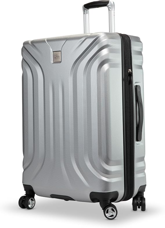SKYWAY Nimbus 4.0 Hardside Spinner Luggage (Shiny Silver, Checked-Medium 24-Inch) (49M-20)