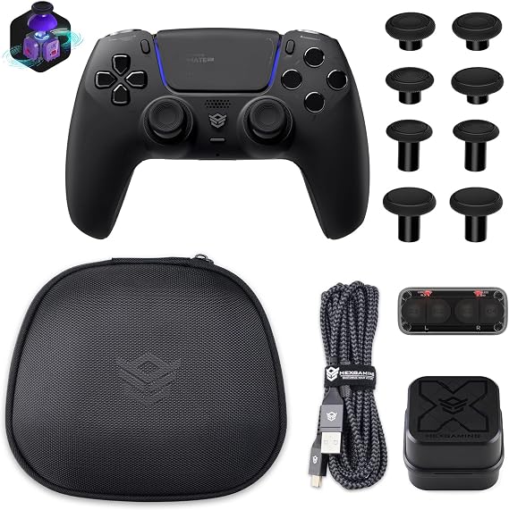 HEXGAMING ULTIMATE PRO Controller Bundle Compatible with ps5, PC, Mobile | Hall Effect Joysticks, Adjustable Triggers, 4 Remap Buttons, 6 Profiles, 8 Swappable Sticks - Chaos Black
