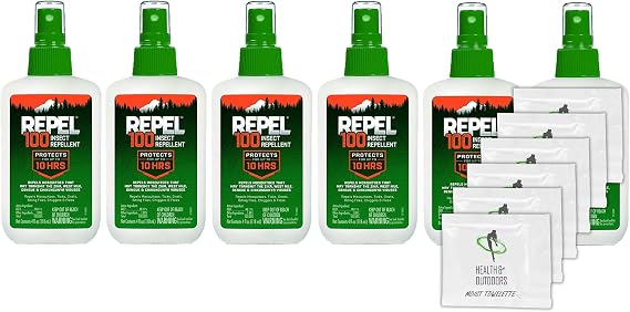 Repel 100 Insect Repellent 4-Ounce Pump Spray (6 Pack W/ 6 HAO Wipes)
