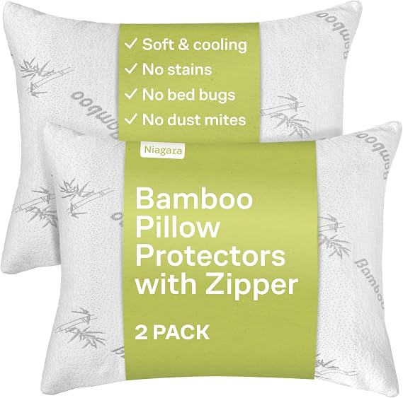 Cloud-Like Pillow Protectors with Zipper Standard Size - Breathable Cooling Pillow Covers for Hot Sleeprers - 100% Resistant to Stains, Dust & Dirt (White 2-Pack)