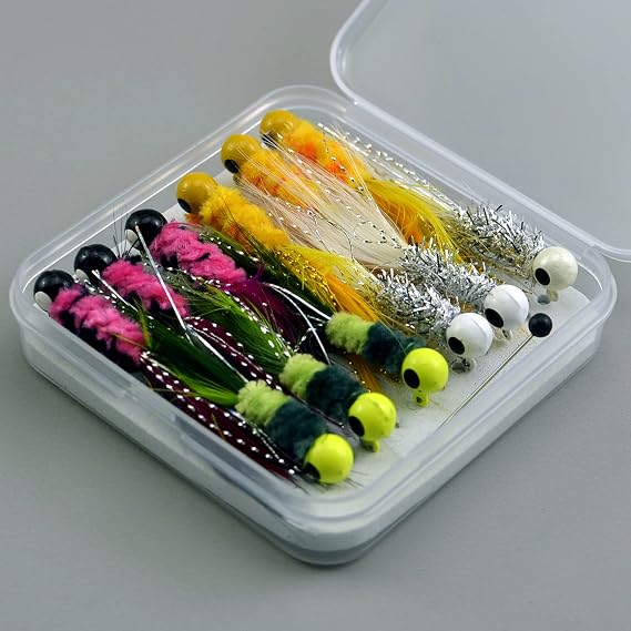 Hand Tied Marabou Feather jig Heads 1/16 oz-1/32 oz Crappie jig Fishing Lure kit for Panfish,Sunfish,Bluegill,Perch,Walleye