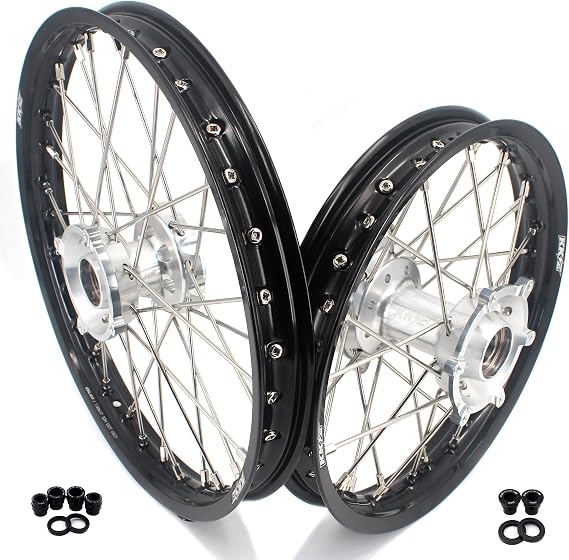 KKE 17-14 Kid's Mini Wheels Fit for KTM 85SX 21-24/ MC85 /TC85 2021-2024 Spoked Wheels Silver CNC Hubs