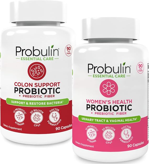 Probulin Womens Probiotic + Colon Support Bundle 90 Count Each Daily Vaginal, Digestive & Immune Health 20 Billion CFU, Vegan, 2-Pack