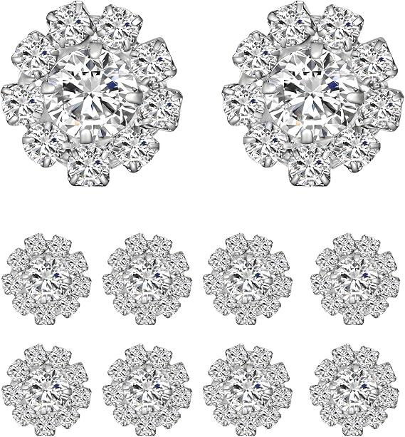 Rhinestone and Diamante Buttons for Crafting, Silver 10 Pcs