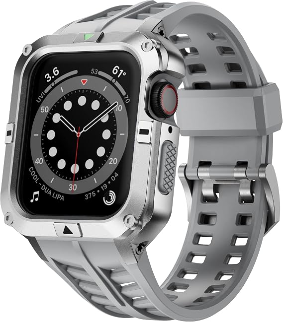 Metal Case Compatible with Apple Watch Series 7/8/9 (45mm) for se Series 6/5/4 (44mm), One-Piece Metal Case with TPU Band for 45mm 44mm