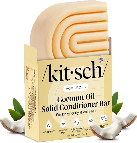 Kitsch Coconut Oil Conditioner Bar to Hydrate & Soften Dry Hair - 77g | Deep Moisturizing & Nourishing Hair Conditioner for Women & Men - Sulfate, Silicone & Paraben-Free Hair Care