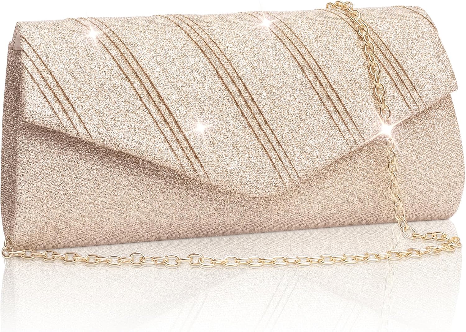 Larcenciel Women's Clutch Glitter Handbag with Chain Metallic Sequins Evening Bag for Bride Elegant Shoulder Bags for Wedding Party Leisure Date