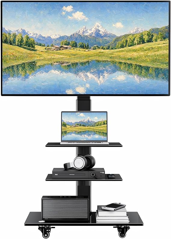BONTEC Rolling TV Stand for 30-75 Inch TVs, Mobile TV Cart with Wheels