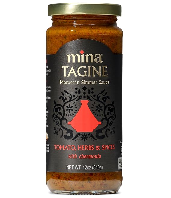 Mina Tagine Moroccan Fish Simmer Sauce Sauce, 12 oz - Tomato, Herbs & Spices, Moroccan Chermoula Sauce, Made with Lemon & Olive Oil, Tagine Seasoning, Moroccan Spices