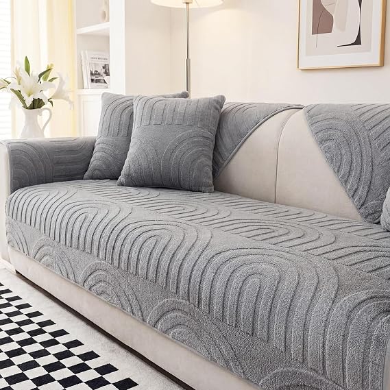 Homcomodar 1PC Soft Sofa Cover Washable Couch Sofa Covers 1 2 3 4 Seater 70x180cm Non Slip Sofa Cushion Covers Sofa Slipcovers Protectors for Sectional Couch Pets Living Room Grey