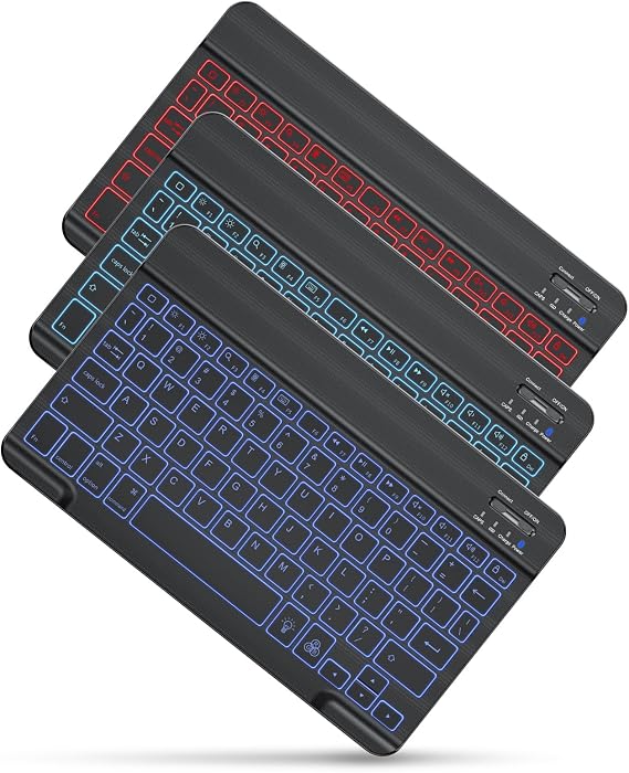 OMOTON 7 Color Backlit & Rechargeable Bluetooth Keyboard for iPad & iPhone | Wireless Ultra Slim Portable Typing Keyboard Compatible with iOS & iPadOS, Perfect for Students&Travel Office Users, Black