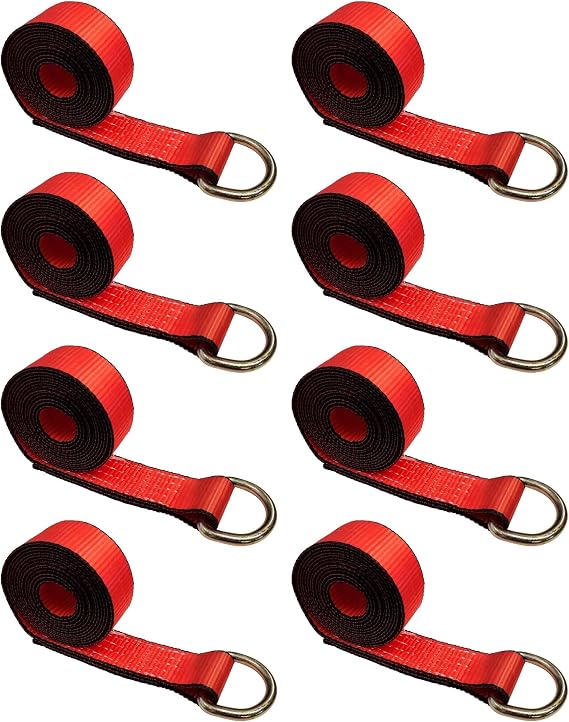8PK 2" x10' Lasso Straps Wheel Lift Towing Straps w/D Ring, Red, USA
