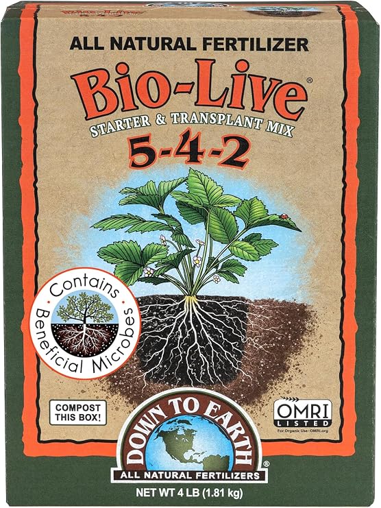 Down To Earth All Natural Fertilizers Organic Bio-Live Starter & Transplant Mix with Mycorrhizal Fungi and Benefical Microbes for Plant Food 5-4-2, 4 lb