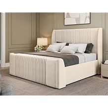 Majestic King Size Bed Frame 5ft, Modern Plush Velvet Upholstered Design, Luxury King Size Bed for Stylish Bedrooms, Strong 5ft King Bed Frame with Wooden Slats in Cream Plush