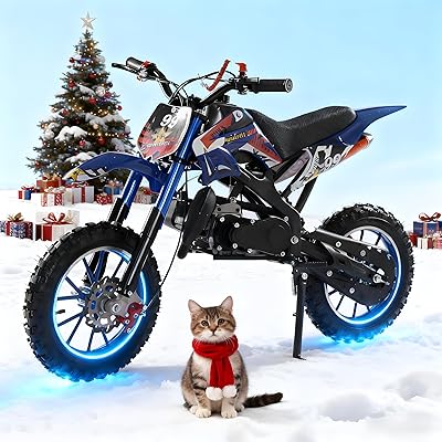 50cc Kids Dirt Bike, Dirt Bike for Kids, Mini Bikes with 2-Stoke, Gas Power Motocross, Off Road Mini Motorcycle, Pocket Motorbike with Front Rear Disc Brakes, Racing Max Speed 40KM/H Blue